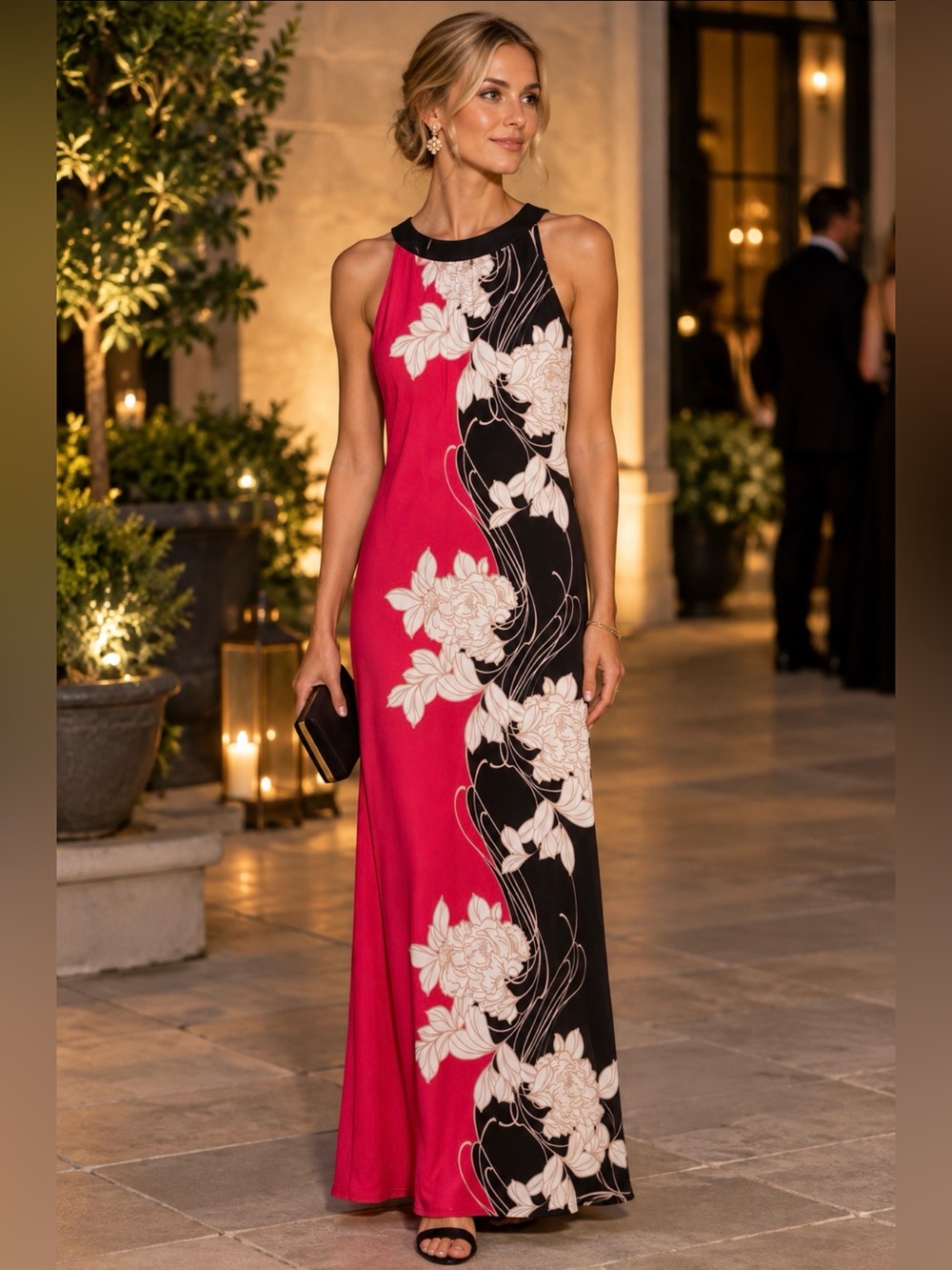 Collection B Debenhams Red & Black Floral Maxi Dress